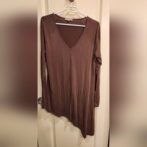 Joan Vass Brown V-Neck Long Sleeve Tunic